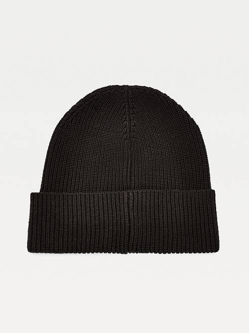 Ženske Tommy Hilfiger Organic Cotton Rib-Knit Badge Beanie Kape Crna | TH012DCZ