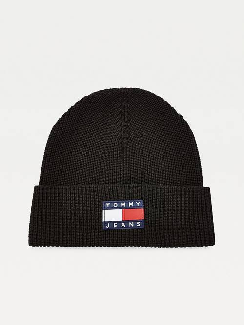 Ženske Tommy Hilfiger Organic Cotton Rib-Knit Badge Beanie Kape Crna | TH012DCZ