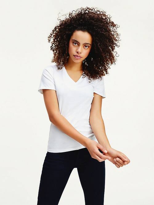 Ženske Tommy Hilfiger Organic Cotton Skinny Fit V-Neck Majice Bela | TH527XPJ