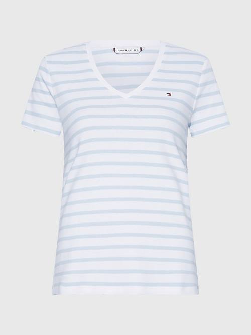 Ženske Tommy Hilfiger Organic Cotton Slim Fit V-Neck Majice Bela | TH762BCP