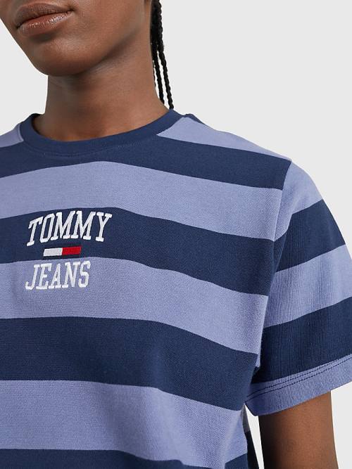 Ženske Tommy Hilfiger Organic Cotton Stripe Logo Majice Plava | TH031UKM