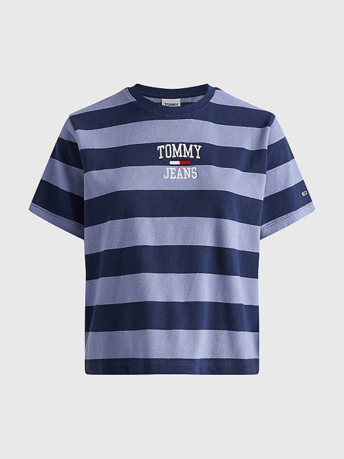 Ženske Tommy Hilfiger Organic Cotton Stripe Logo Majice Plava | TH031UKM