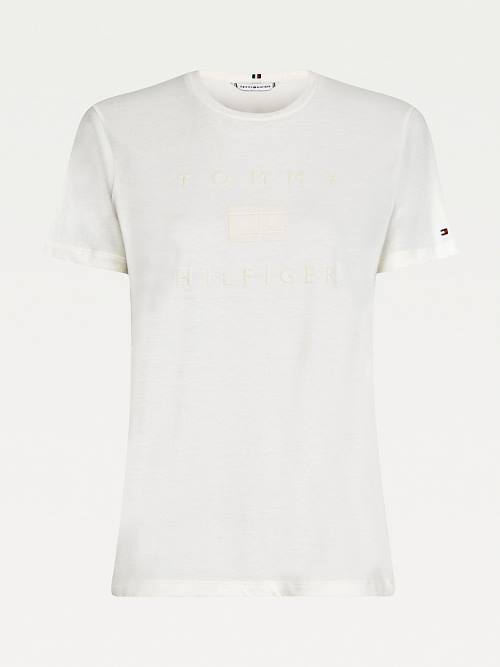 Ženske Tommy Hilfiger Organic Cotton Tonal Logo Majice Bela | TH926MYL