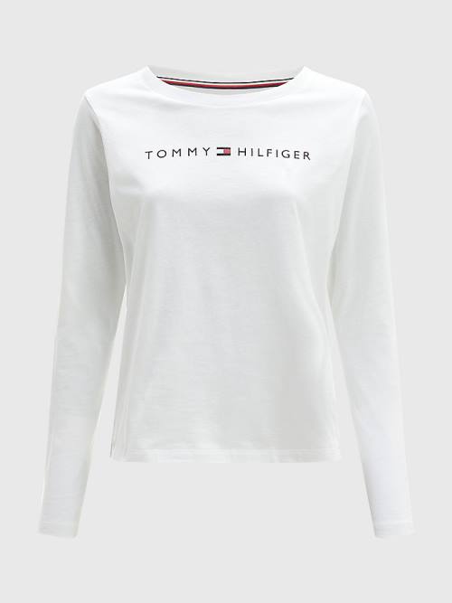 Ženske Tommy Hilfiger Original Long Sleeve Logo Majice Bela | TH192WSV