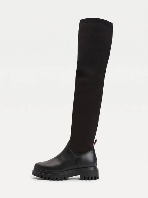 Ženske Tommy Hilfiger Over-Knee Cleat Pull-On Čizme Crna | TH208XJF