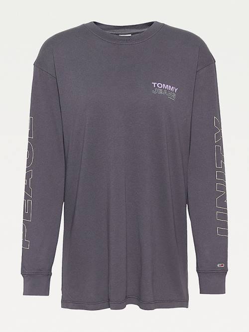 Ženske Tommy Hilfiger Oversized Fit Long Sleeve Majice Crna | TH401CRK