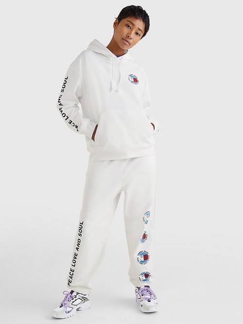 Ženske Tommy Hilfiger Oversized Peace Logo Duks Hoodie Bela | TH091VSY