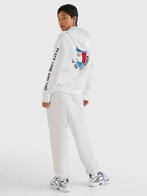 Ženske Tommy Hilfiger Oversized Peace Logo Duks Hoodie Bela | TH091VSY