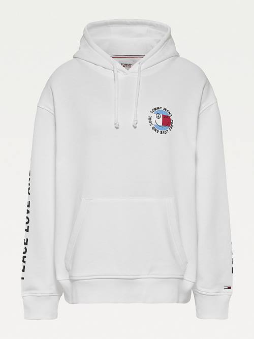 Ženske Tommy Hilfiger Oversized Peace Logo Duks Hoodie Bela | TH091VSY