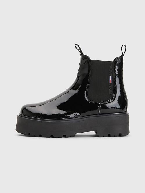 Ženske Tommy Hilfiger Patent Cleat Chelsea Čizme Crna | TH294TDL