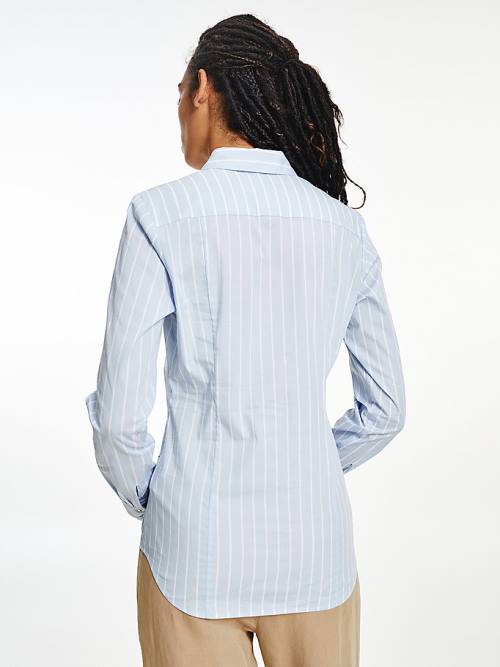 Ženske Tommy Hilfiger Pinstripe Slim Fit Košulje Plava | TH952HBN