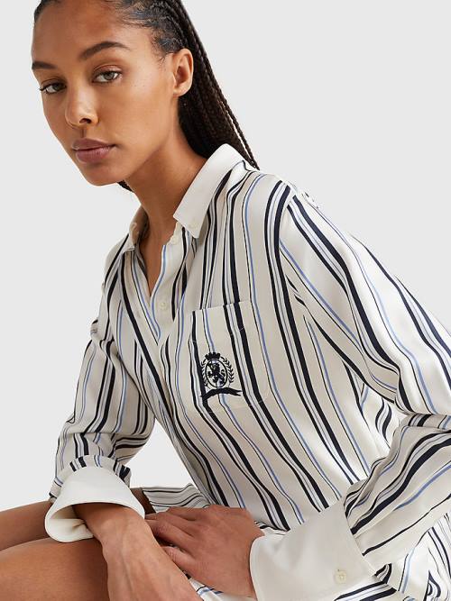 Ženske Tommy Hilfiger Prep Crest Silk Stripe Shirt Haljine Bela | TH591PSZ