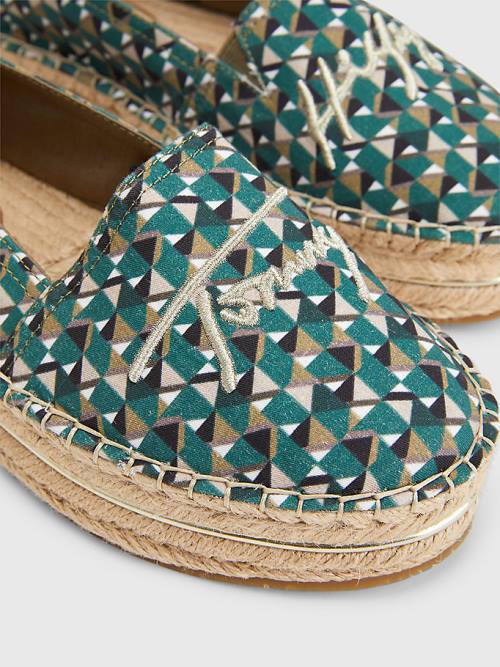 Ženske Tommy Hilfiger Printed Signature Logo Espadrilles Mokasine Zeleno | TH293IDW