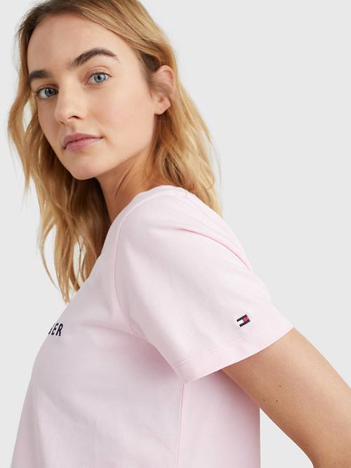 Ženske Tommy Hilfiger Pure Organic Cotton Logo Majice Roza | TH520DOI