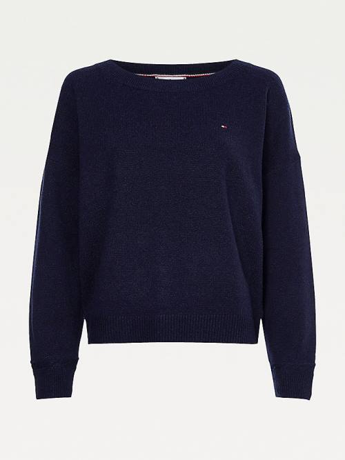 Ženske Tommy Hilfiger Pure Wool Round Neck Jumper Džemper Plava | TH182XFM