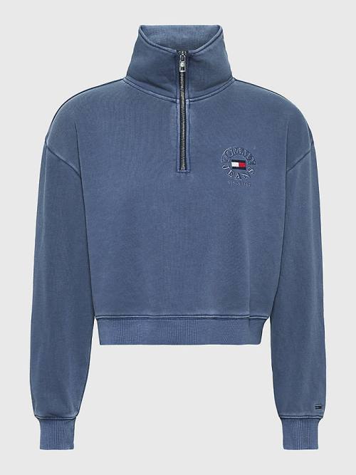 Ženske Tommy Hilfiger Quarter Zip Relaxed Fit Duksevi Plava | TH978SKD