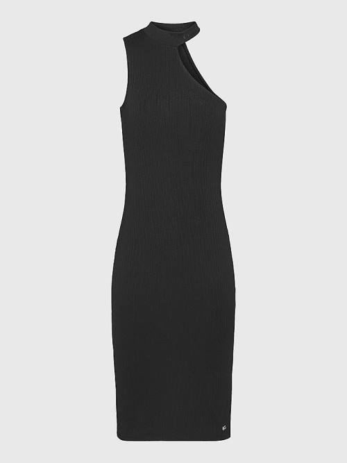 Ženske Tommy Hilfiger Recycled Cutout Ribbed Bodycon Haljine Crna | TH549TFK