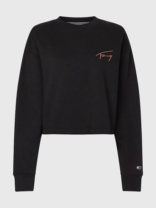 Ženske Tommy Hilfiger Recycled Signature Logo Cropped Duksevi Crna | TH064BYU