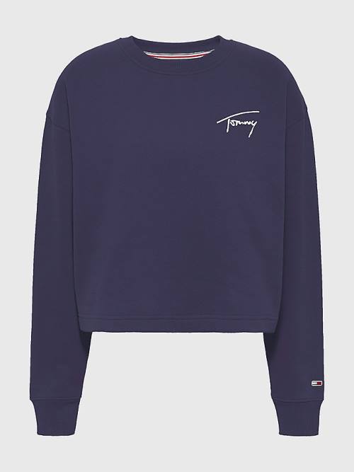 Ženske Tommy Hilfiger Recycled Signature Logo Cropped Duksevi Plava | TH604PIE