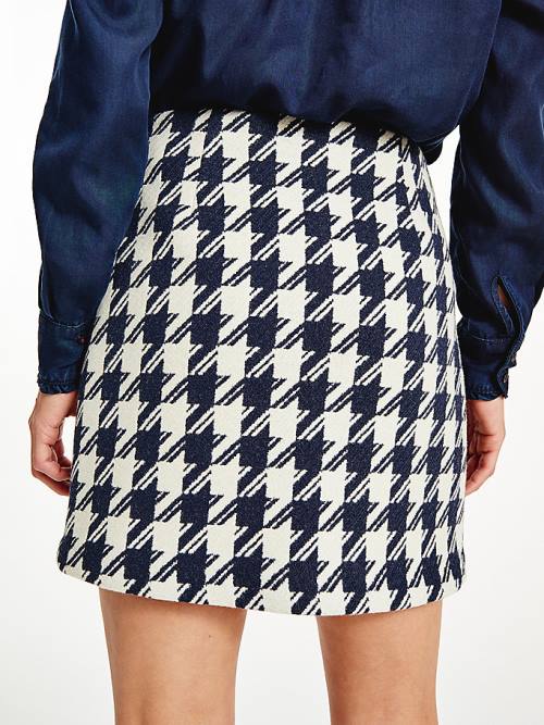 Ženske Tommy Hilfiger Recycled Wool Jacquard Houndstooth Mini Suknje Plava | TH921CPE