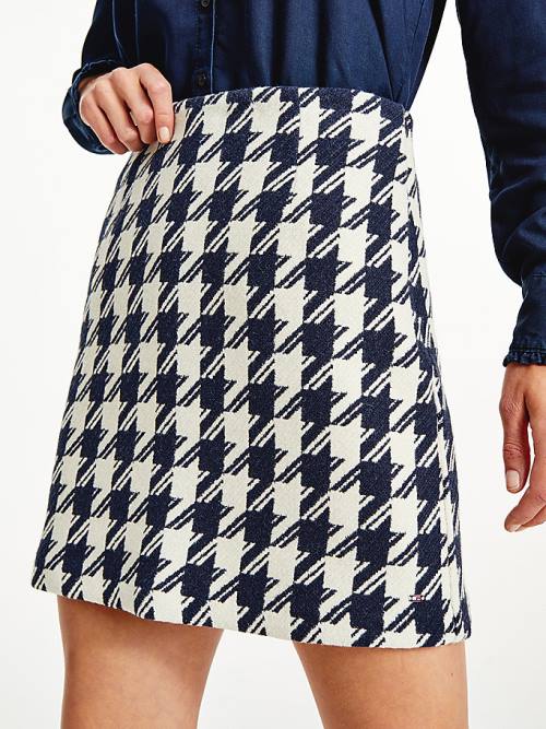 Ženske Tommy Hilfiger Recycled Wool Jacquard Houndstooth Mini Suknje Plava | TH921CPE