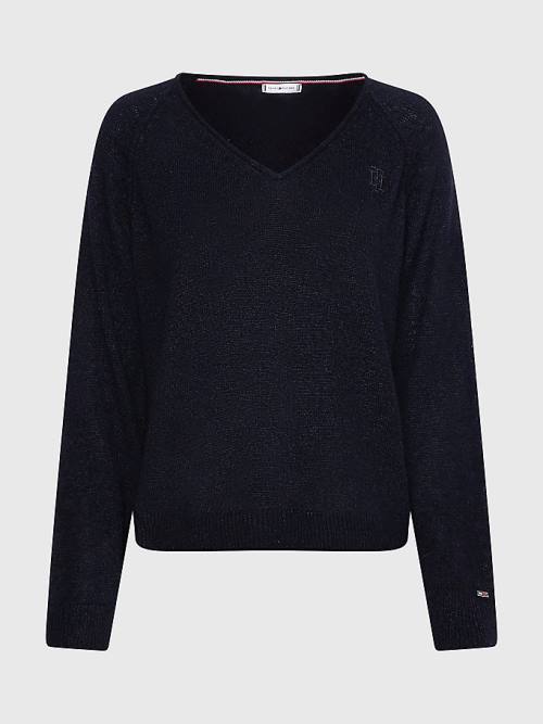 Ženske Tommy Hilfiger Relaxed Fit V-Neck Jumper Džemper Crna | TH658KUH