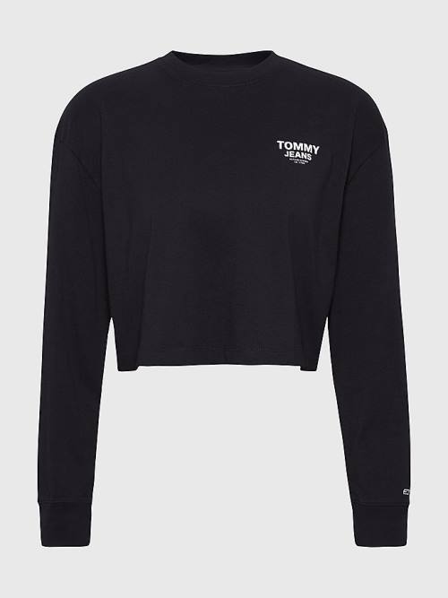 Ženske Tommy Hilfiger Relaxed Logo Tape Long Sleeve Majice Crna | TH321FBK