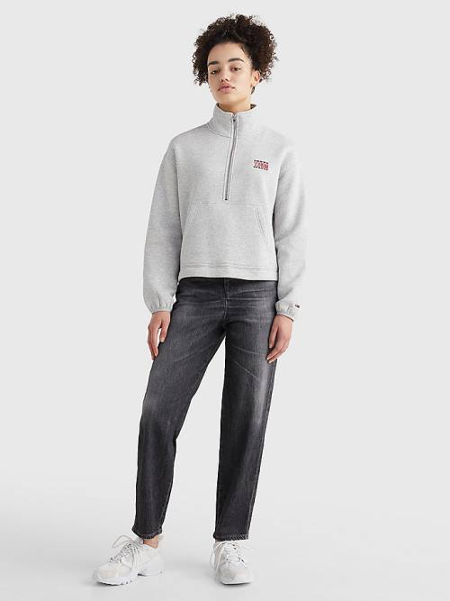 Ženske Tommy Hilfiger Relaxed Timeless Tommy Logo Half-Zip Sweatshirt Duks Hoodie Siva | TH249ECO