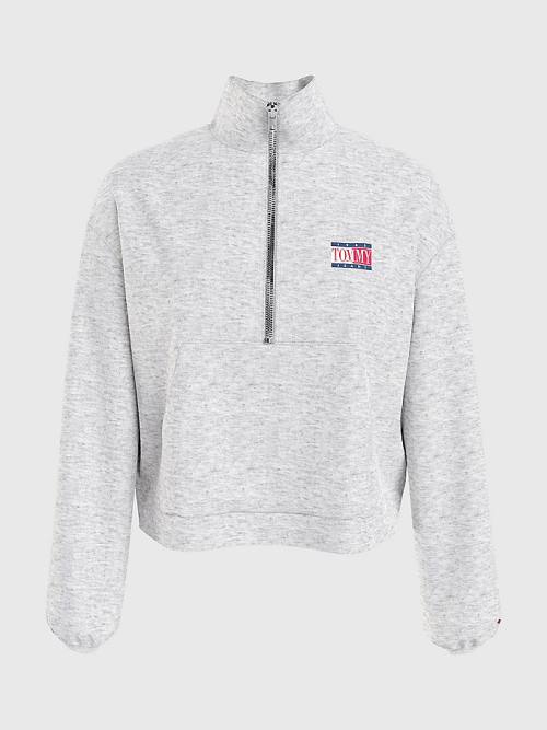 Ženske Tommy Hilfiger Relaxed Timeless Tommy Logo Half-Zip Sweatshirt Duks Hoodie Siva | TH249ECO