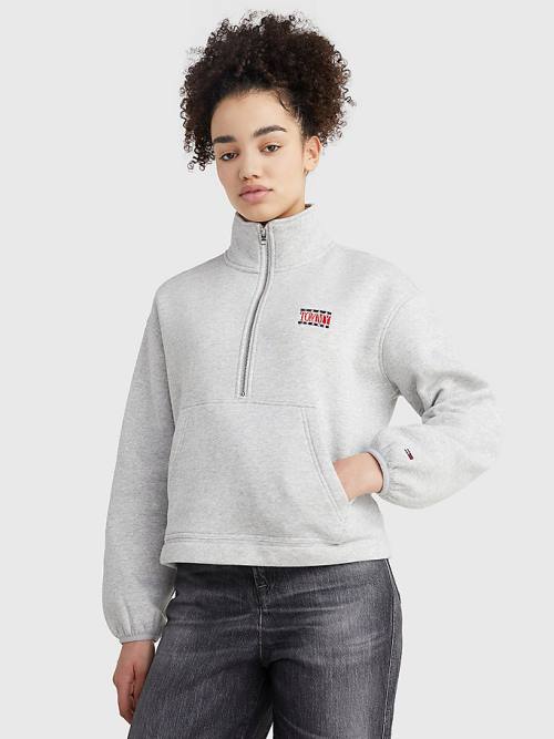 Ženske Tommy Hilfiger Relaxed Timeless Tommy Logo Half-Zip Sweatshirt Duks Hoodie Siva | TH249ECO