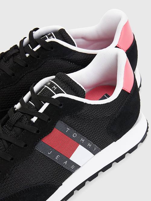 Ženske Tommy Hilfiger Retro Mixed Texture Runner Patike Crna | TH187VSZ