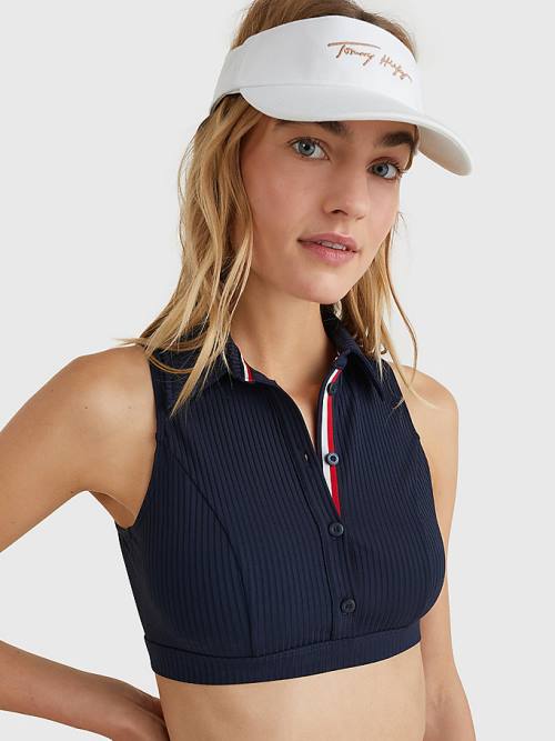 Ženske Tommy Hilfiger Ribbed Crop Polo Kupaći Kostimi Plava | TH450UBI