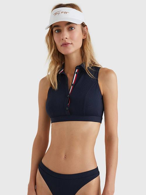 Ženske Tommy Hilfiger Ribbed Crop Polo Kupaći Kostimi Plava | TH450UBI