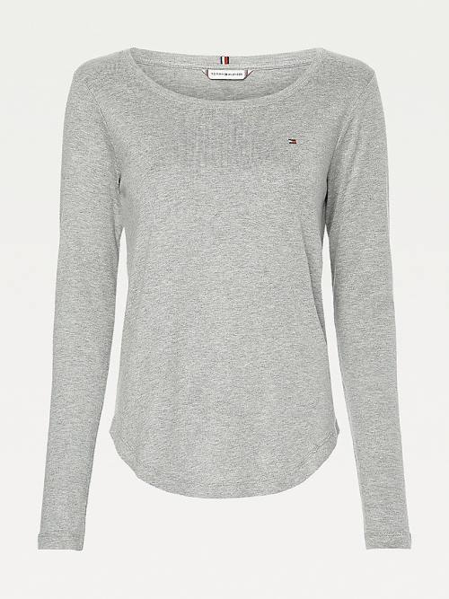 Ženske Tommy Hilfiger Ribbed Long Sleeve Slim Fit Majice Siva | TH378FIV