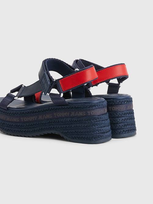 Ženske Tommy Hilfiger Rope Wedge Heel Leather Sandale Plava | TH143YAV