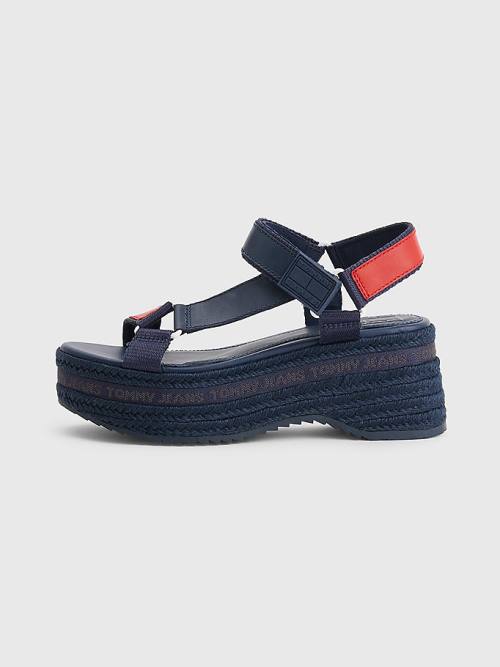 Ženske Tommy Hilfiger Rope Wedge Heel Leather Sandale Plava | TH143YAV