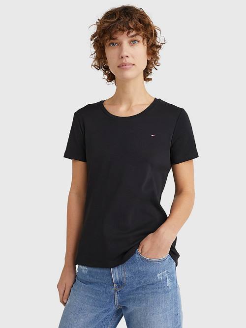 Ženske Tommy Hilfiger Round Neck Slim Fit Majice Crna | TH867MLG