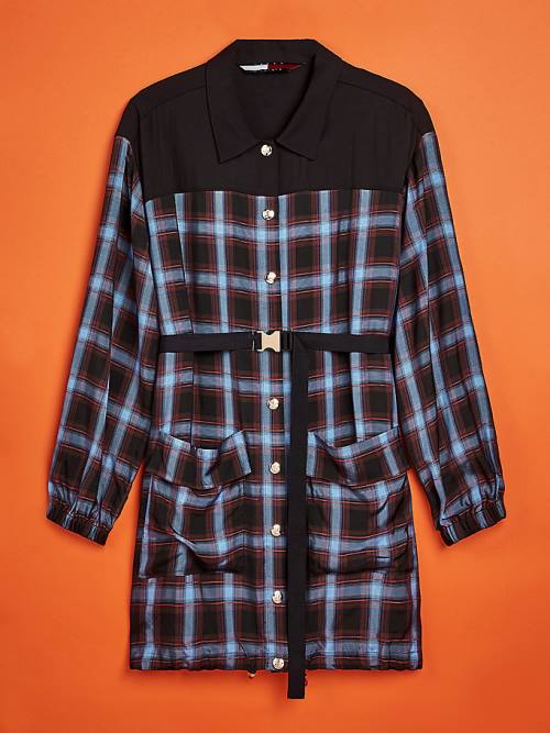 Ženske Tommy Hilfiger Shadow Check Viscose Shirt Haljine Crveni | TH391EAK