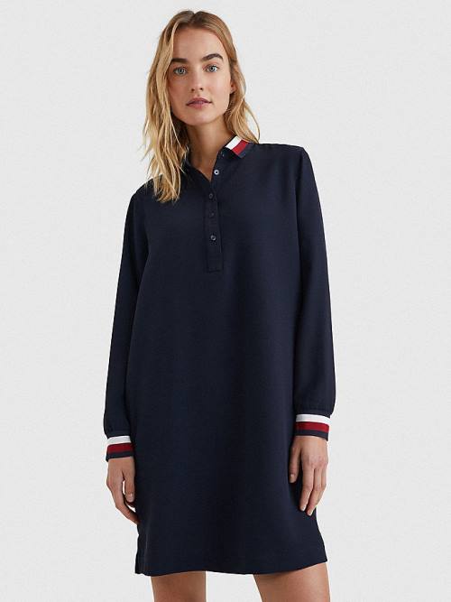 Ženske Tommy Hilfiger Signature Detail Crepe Shift Haljine Plava | TH973RLN