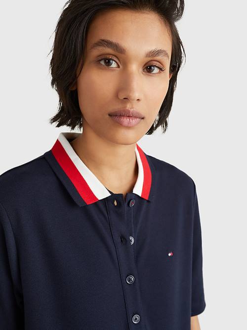 Ženske Tommy Hilfiger Signature Detail Half-Sleeve Polo Majice Plava | TH016SZQ