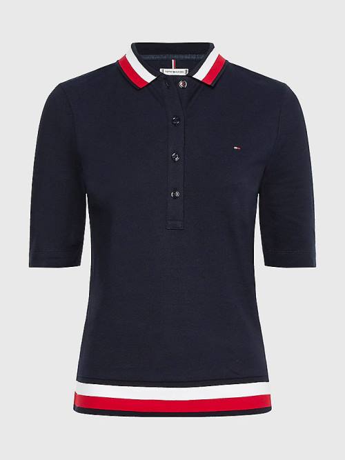 Ženske Tommy Hilfiger Signature Detail Half-Sleeve Polo Majice Plava | TH016SZQ