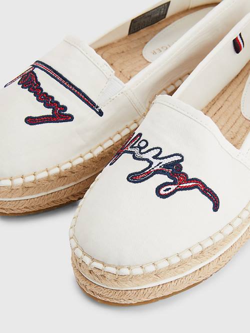 Ženske Tommy Hilfiger Signature Logo Espadrilles Mokasine Bela | TH268FSE