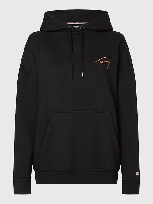 Ženske Tommy Hilfiger Signature Logo Oversized Duks Hoodie Crna | TH358CLM