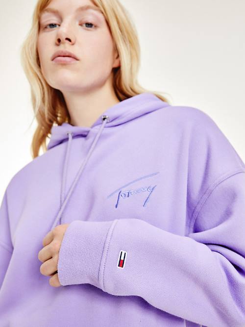 Ženske Tommy Hilfiger Signature Logo Oversized Duks Hoodie Ljubičasta | TH586OJP