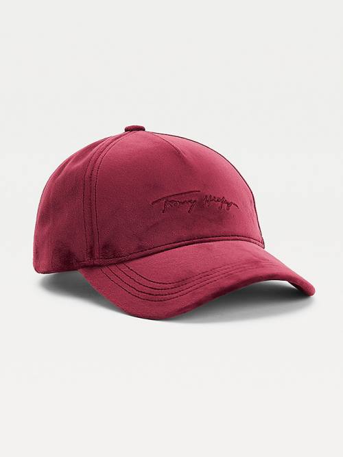 Ženske Tommy Hilfiger Signature Logo Velvet Cap Kape Crveni | TH289UPH