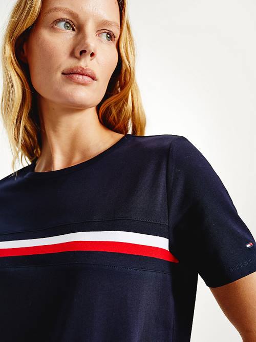 Ženske Tommy Hilfiger Signature Tape Crew Neck Majice Plava | TH581CZX