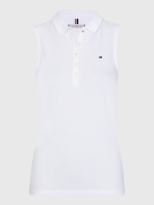 Ženske Tommy Hilfiger Sleeveless Stretch Cotton Slim Fit Polo Majice Bela | TH893UFH