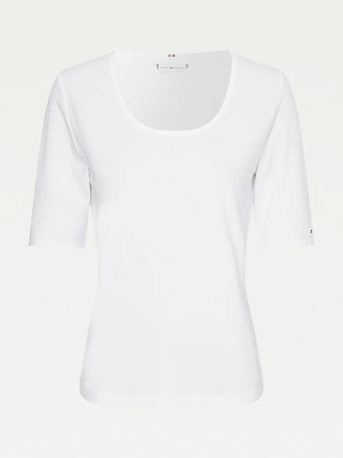 Ženske Tommy Hilfiger Slim Fit Scoop Neck Majice Bela | TH534OHZ