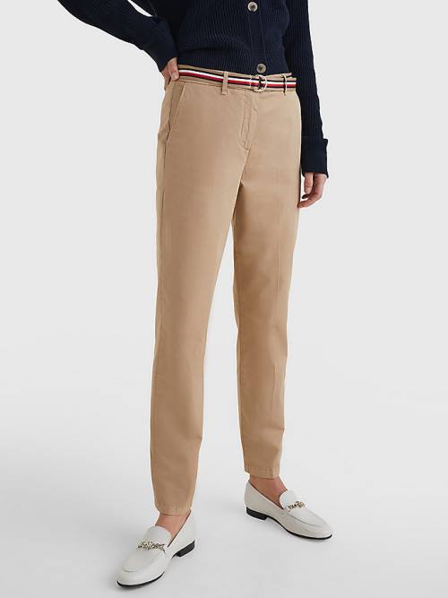 Ženske Tommy Hilfiger Slim Signature Belt Chinos Pantalone Bež | TH706XAP