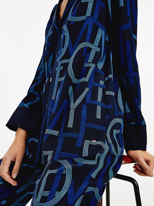 Ženske Tommy Hilfiger Spell Out Print Viscose Bluze Plava | TH412QCB